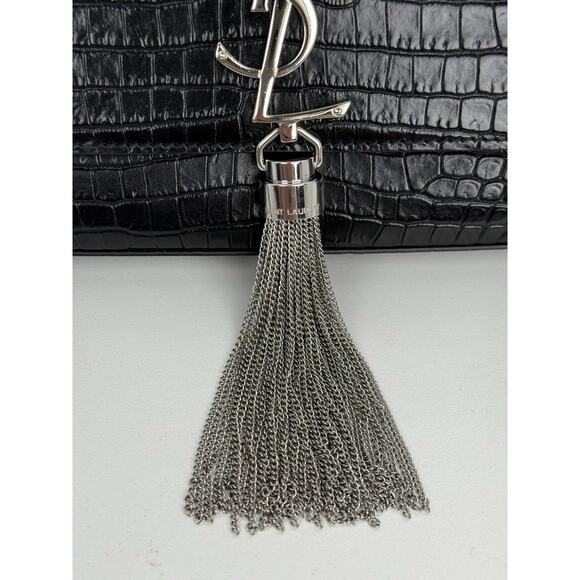 Saint Laurent Kate Tassel Croc-Embossed Leather Shoulder Bag in Black - Picture 4 of 16